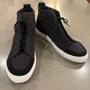 James Perse Men 11 Solstice Skate High Top Sneaker Black Nylon Suede Lace Up EUC